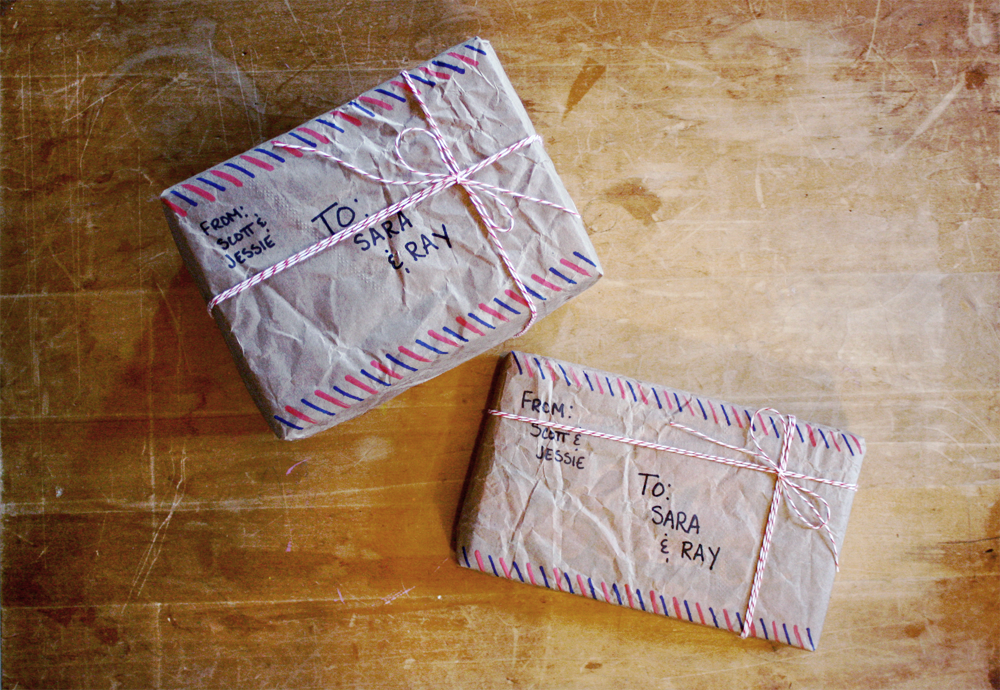 postage inspired gift wrapping